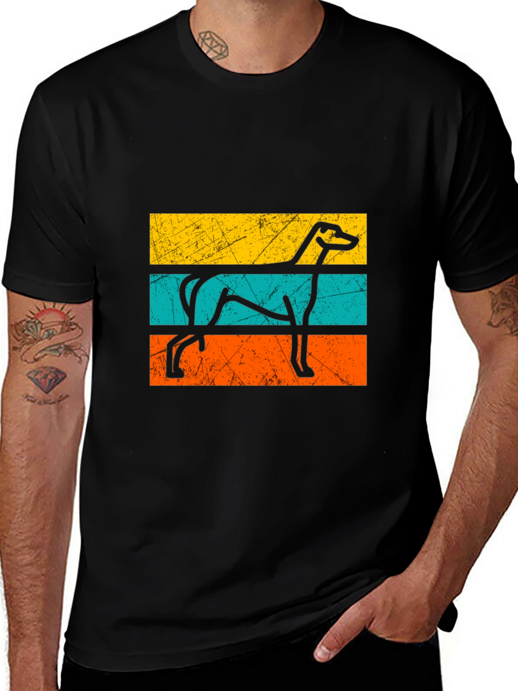 Retro Greyhound Dog Graphic Tee - Black