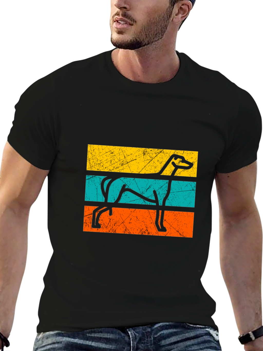 Retro Greyhound Dog Graphic Tee - Black