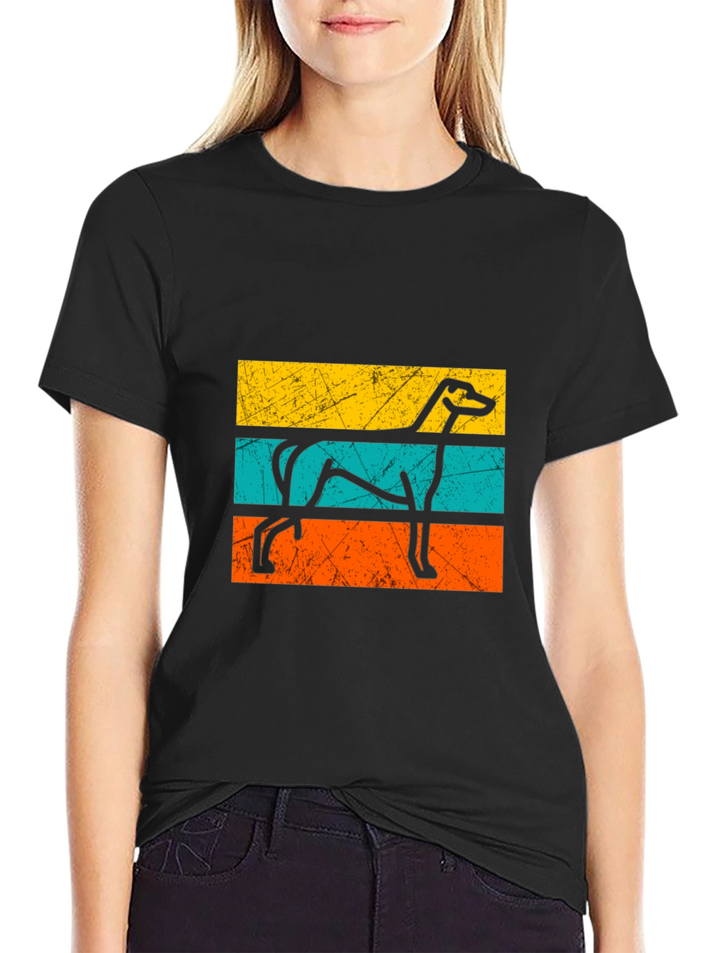 Retro Greyhound Dog Graphic Tee - Black