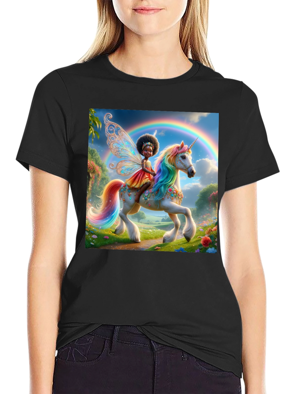 Unicorn Fairy Graphic Tee - Black