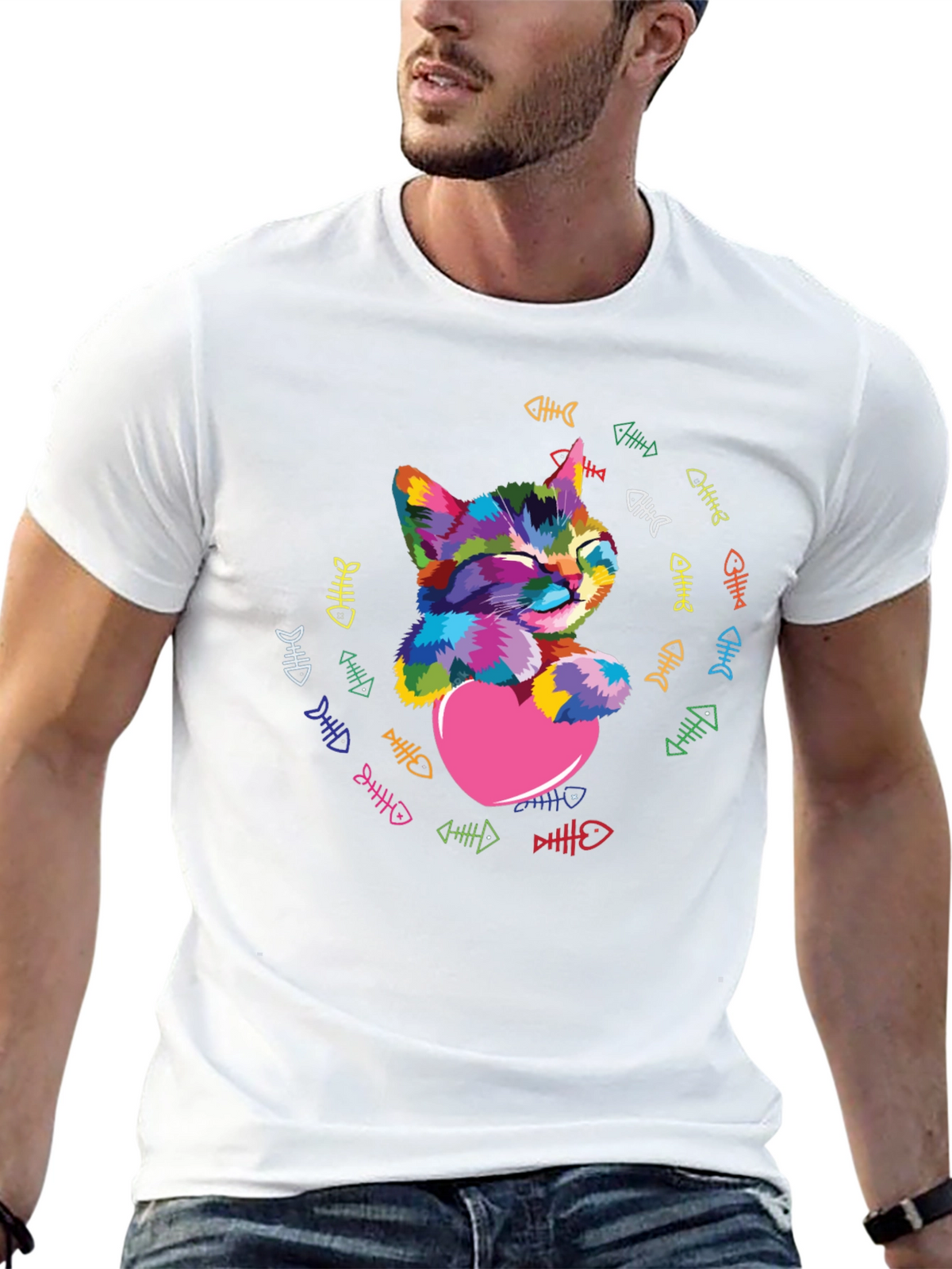 Colorful Cat Heart T-Shirt