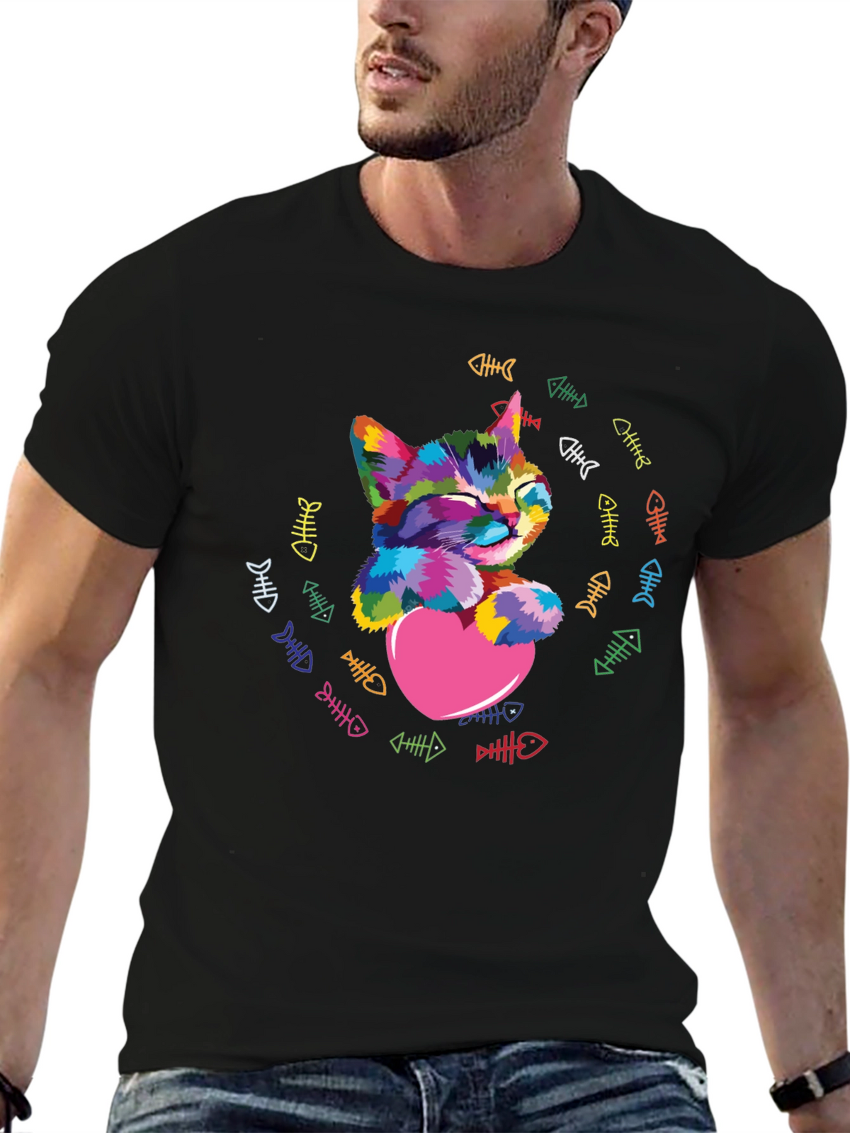 Colorful Cat Heart T-Shirt