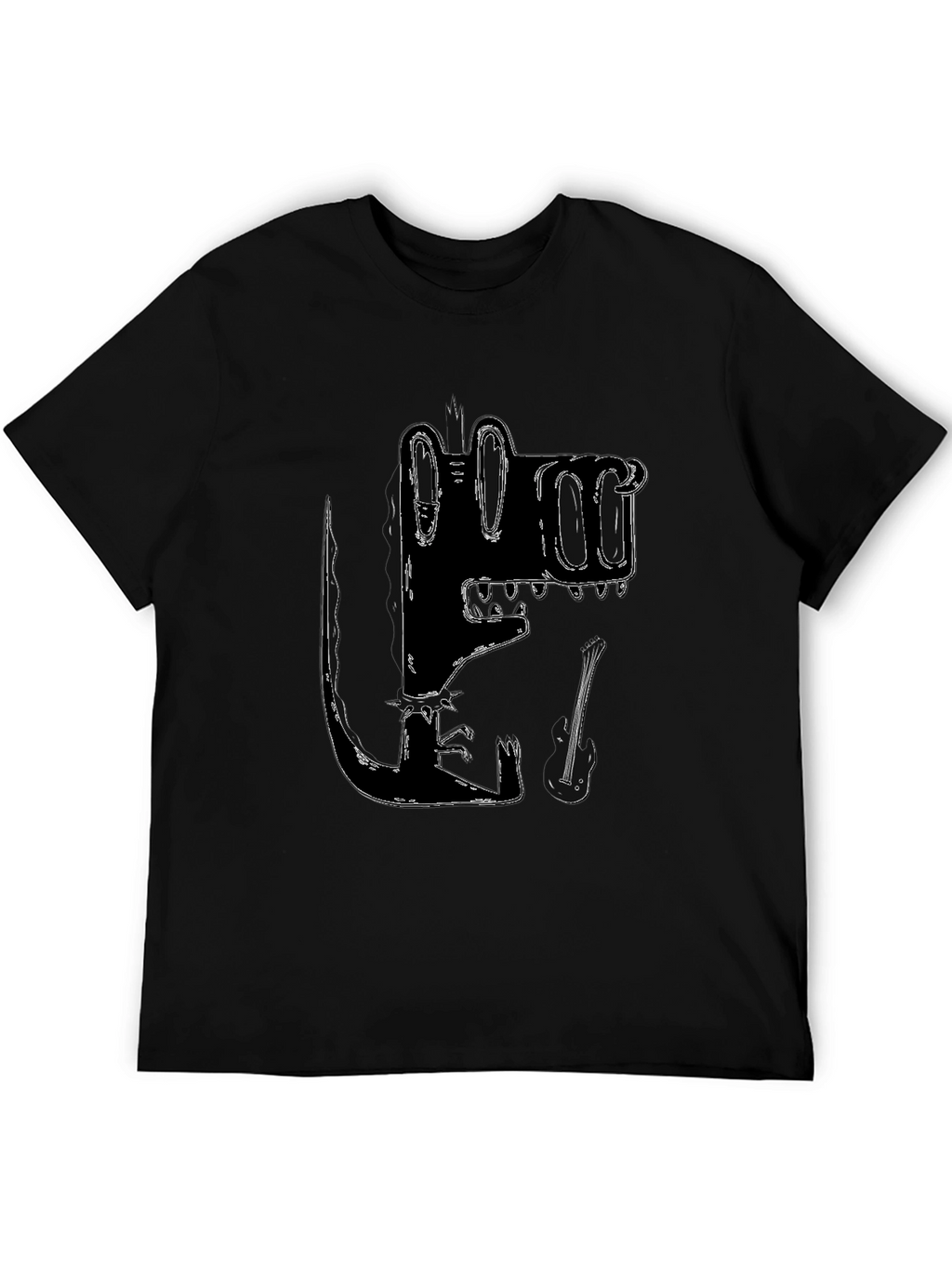 Stylized Crocodile Graphic Tee - Black Cotton