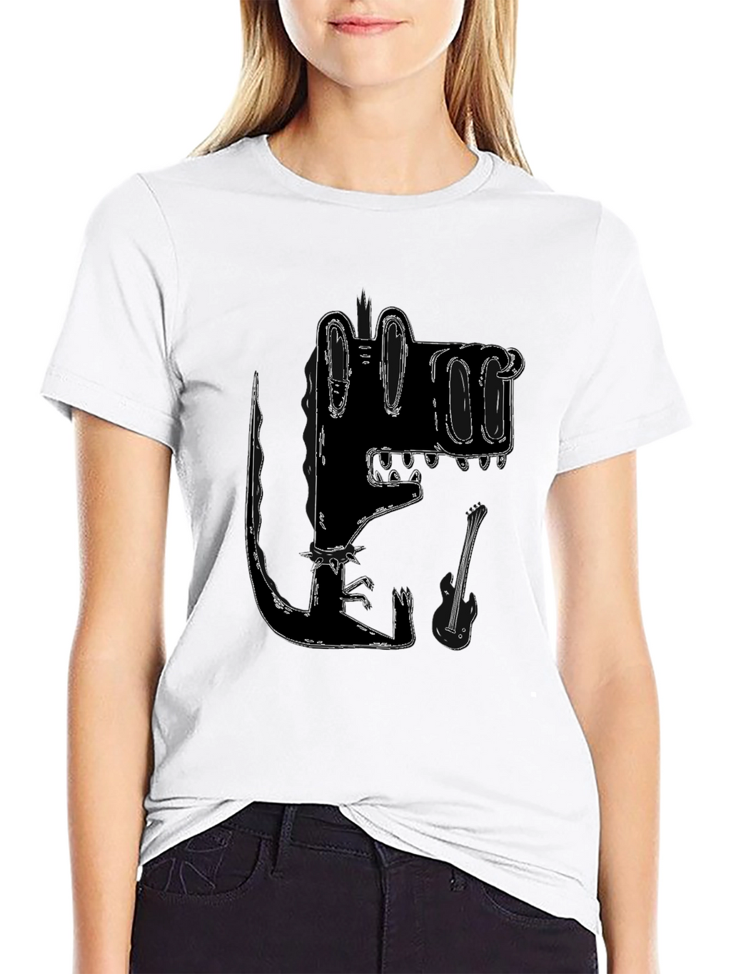 Stylized Crocodile Graphic Tee - Black Cotton