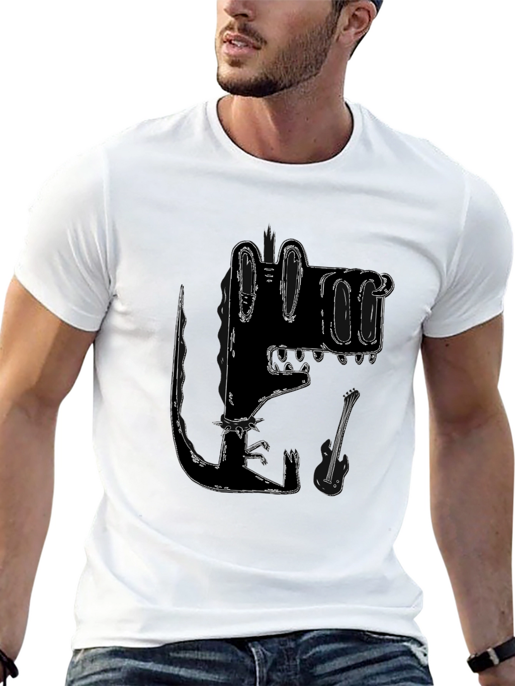 Stylized Crocodile Graphic Tee - Black Cotton