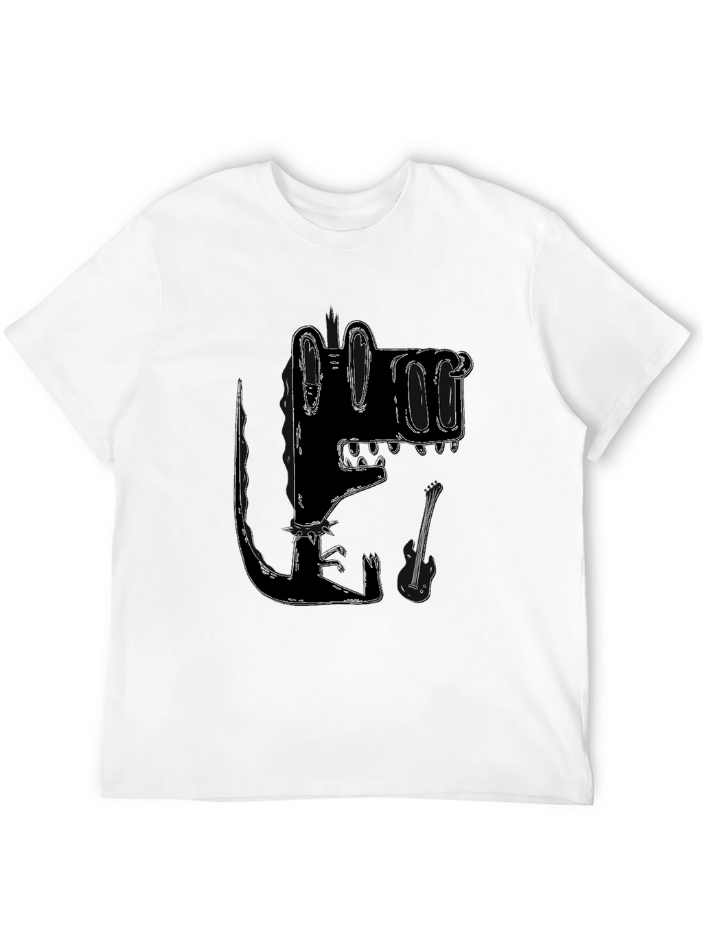 Stylized Crocodile Graphic Tee - Black Cotton