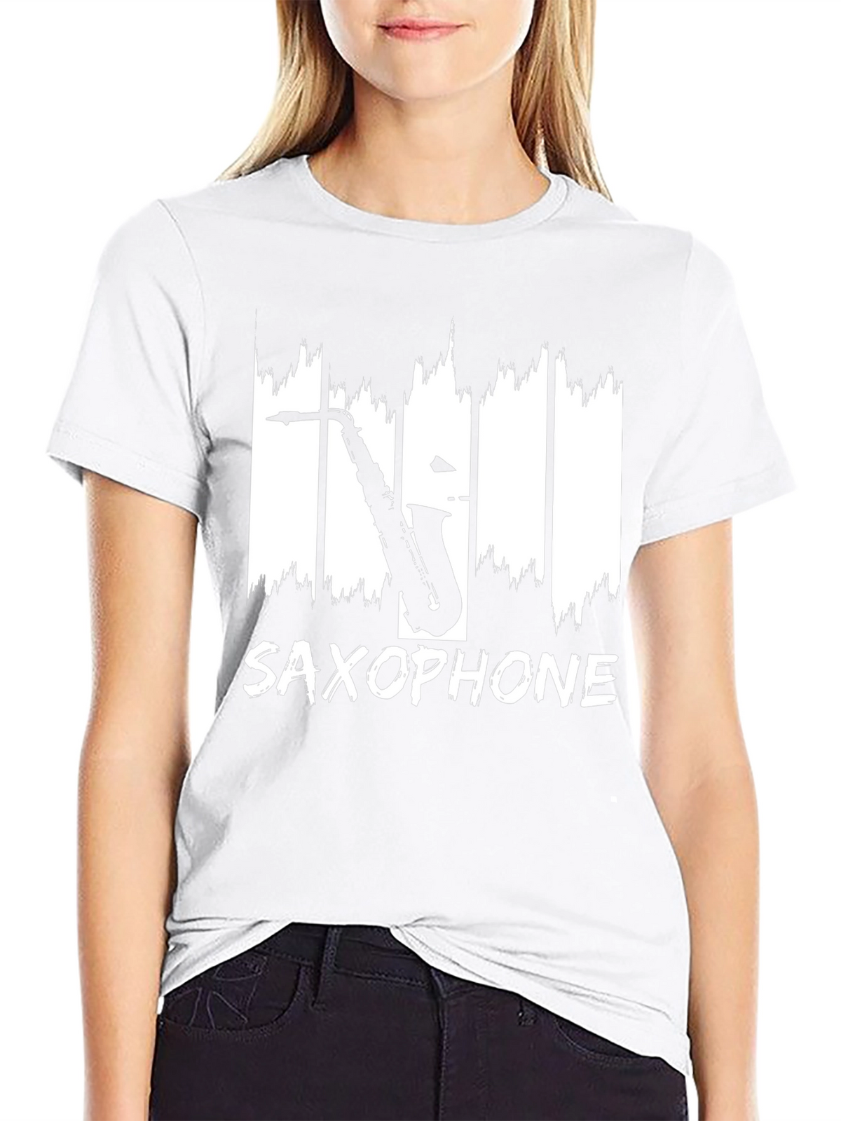 Saxophone Graphic Print Black T-Shirt