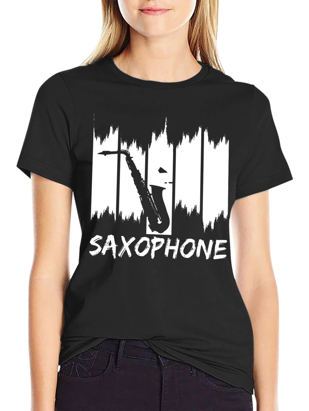 Saxophone Graphic Print Black T-Shirt
