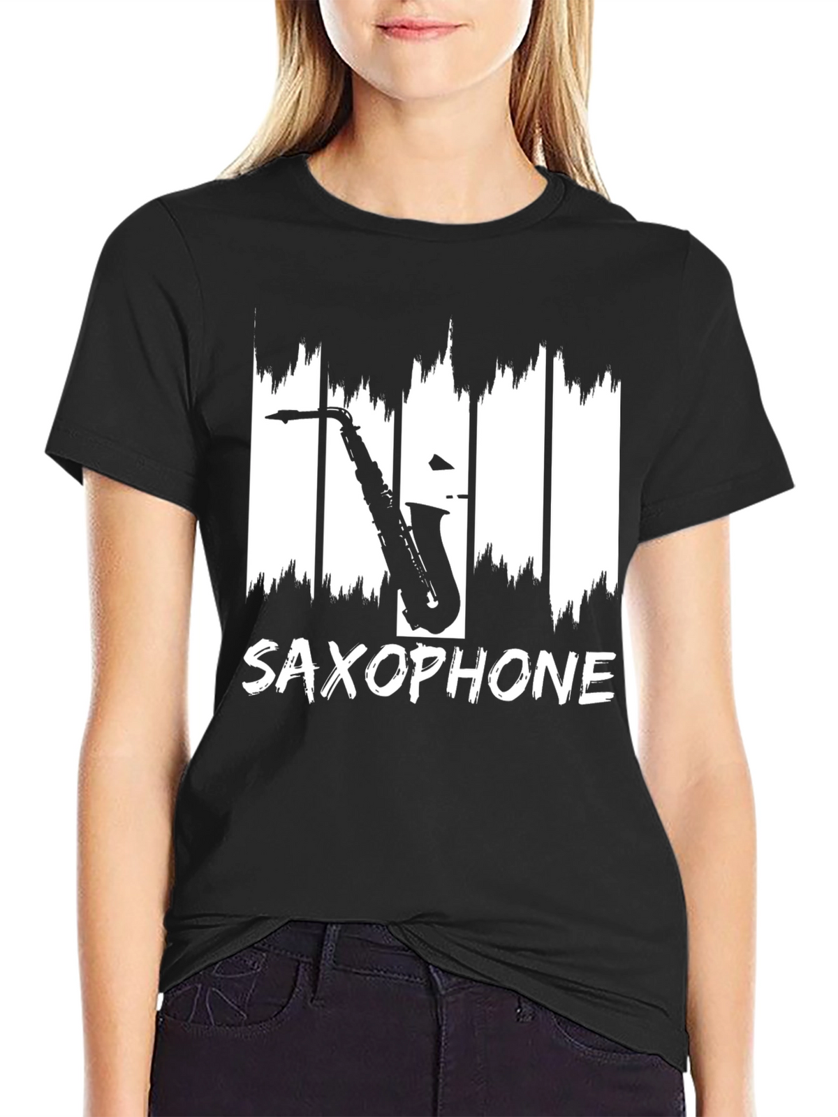 Saxophone Graphic Print Black T-Shirt