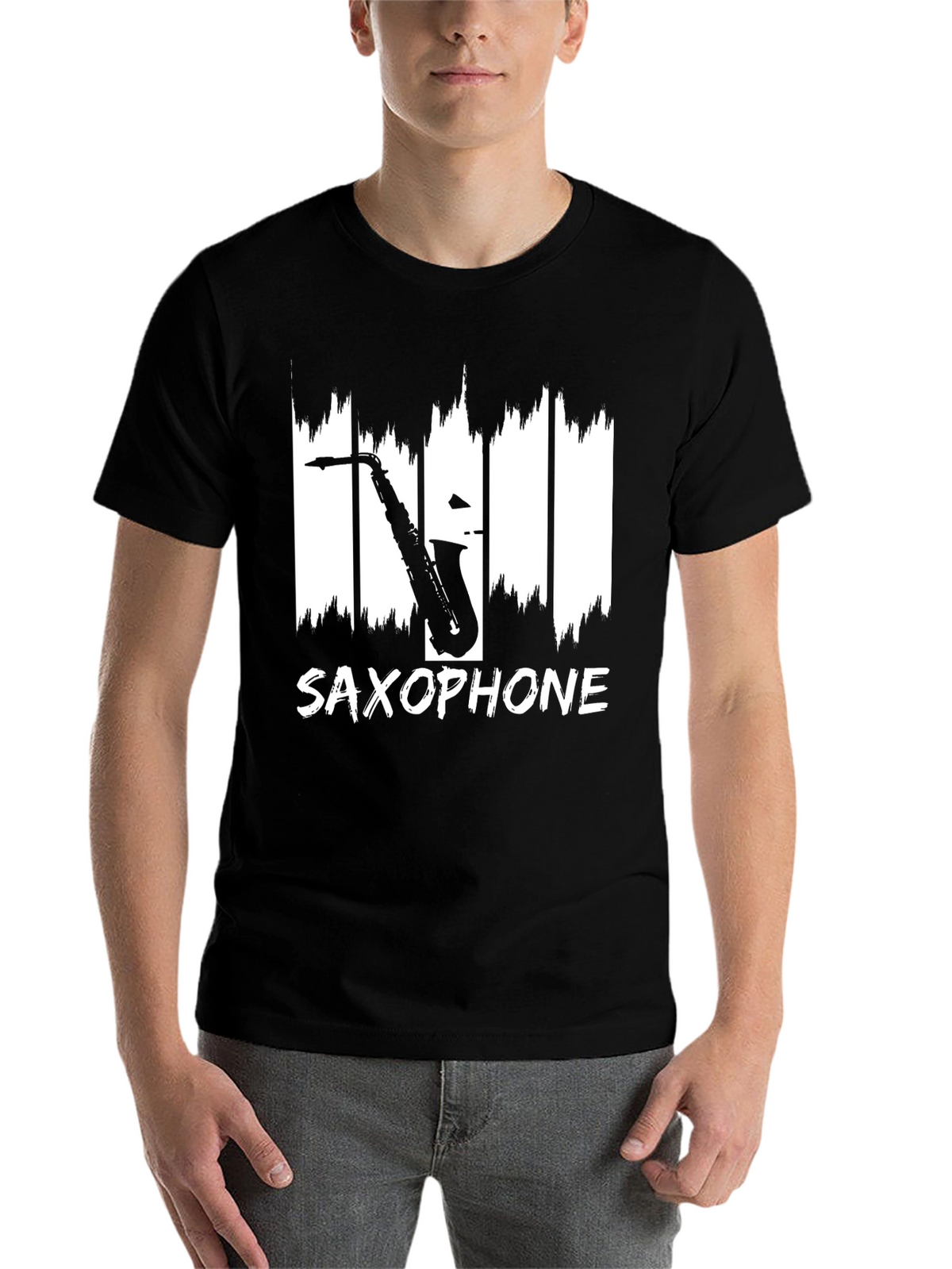 Saxophone Graphic Print Black T-Shirt
