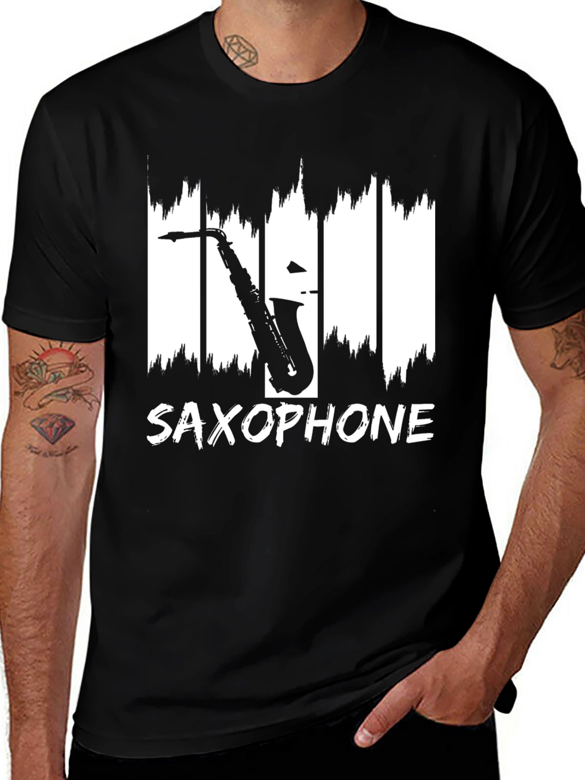 Saxophone Graphic Print Black T-Shirt