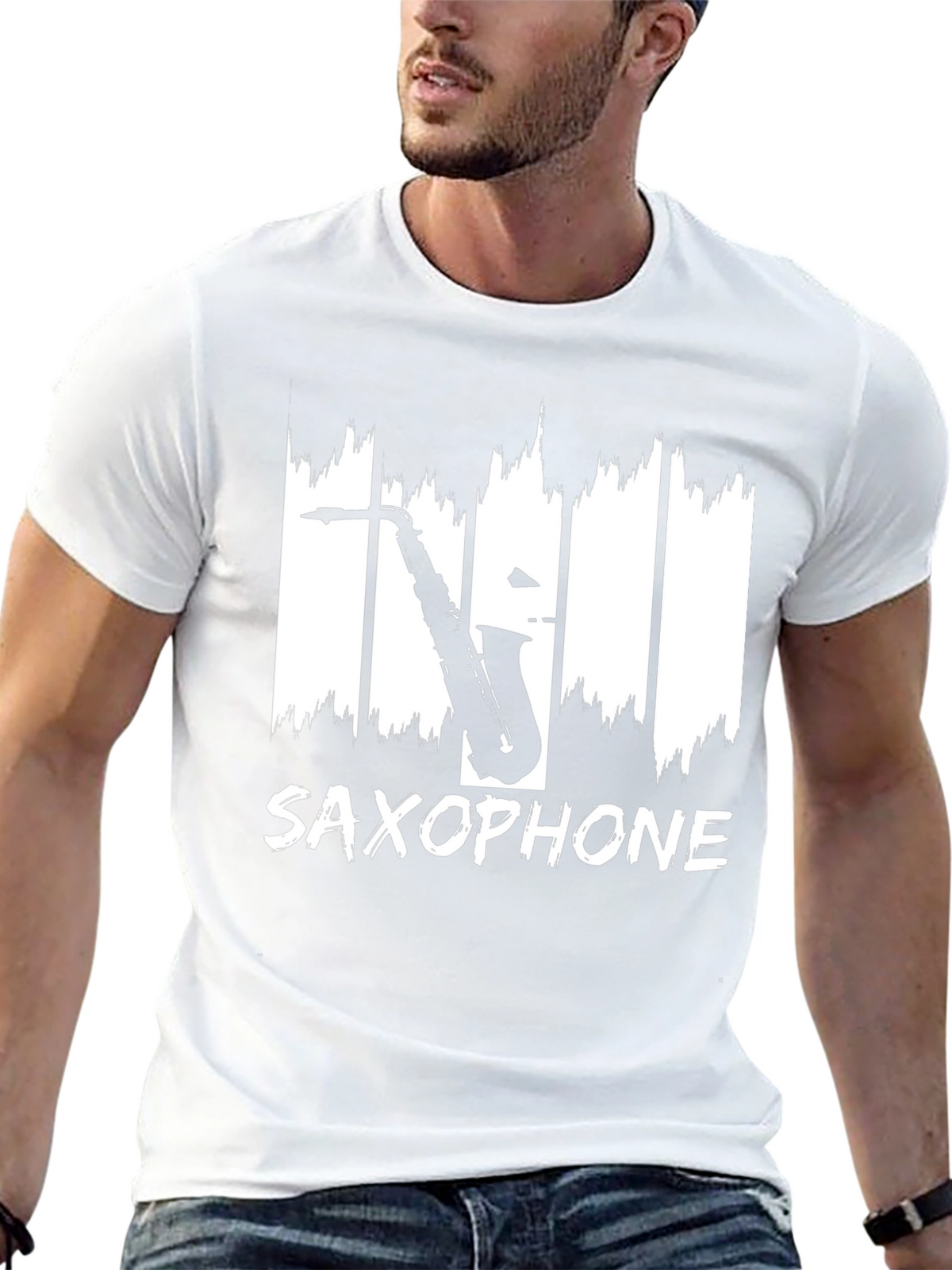 Saxophone Graphic Print Black T-Shirt