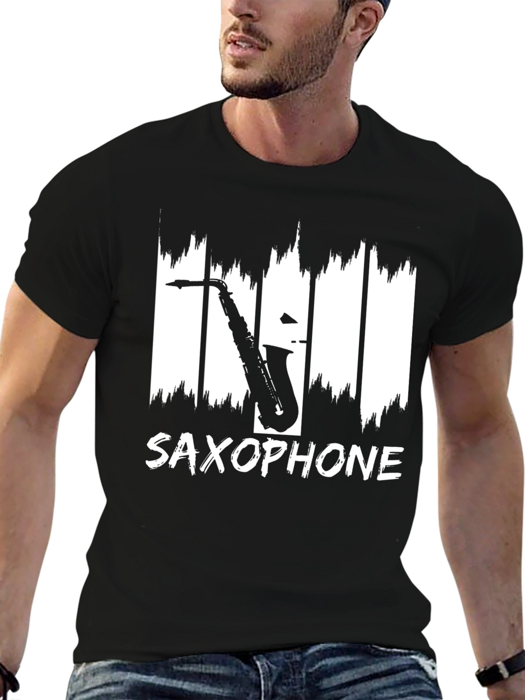 Saxophone Graphic Print Black T-Shirt