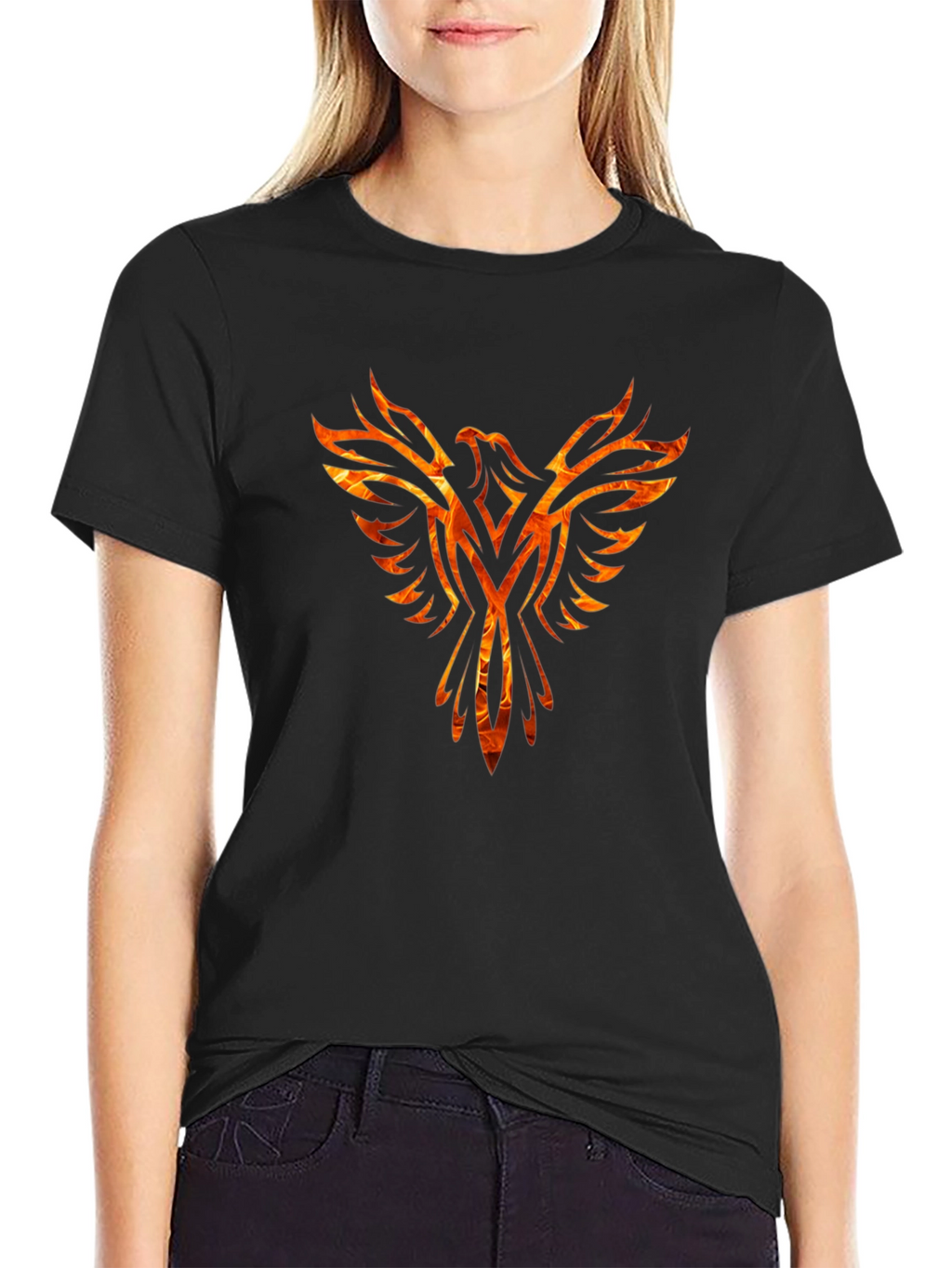 Fiery Phoenix Graphic Black T-Shirt