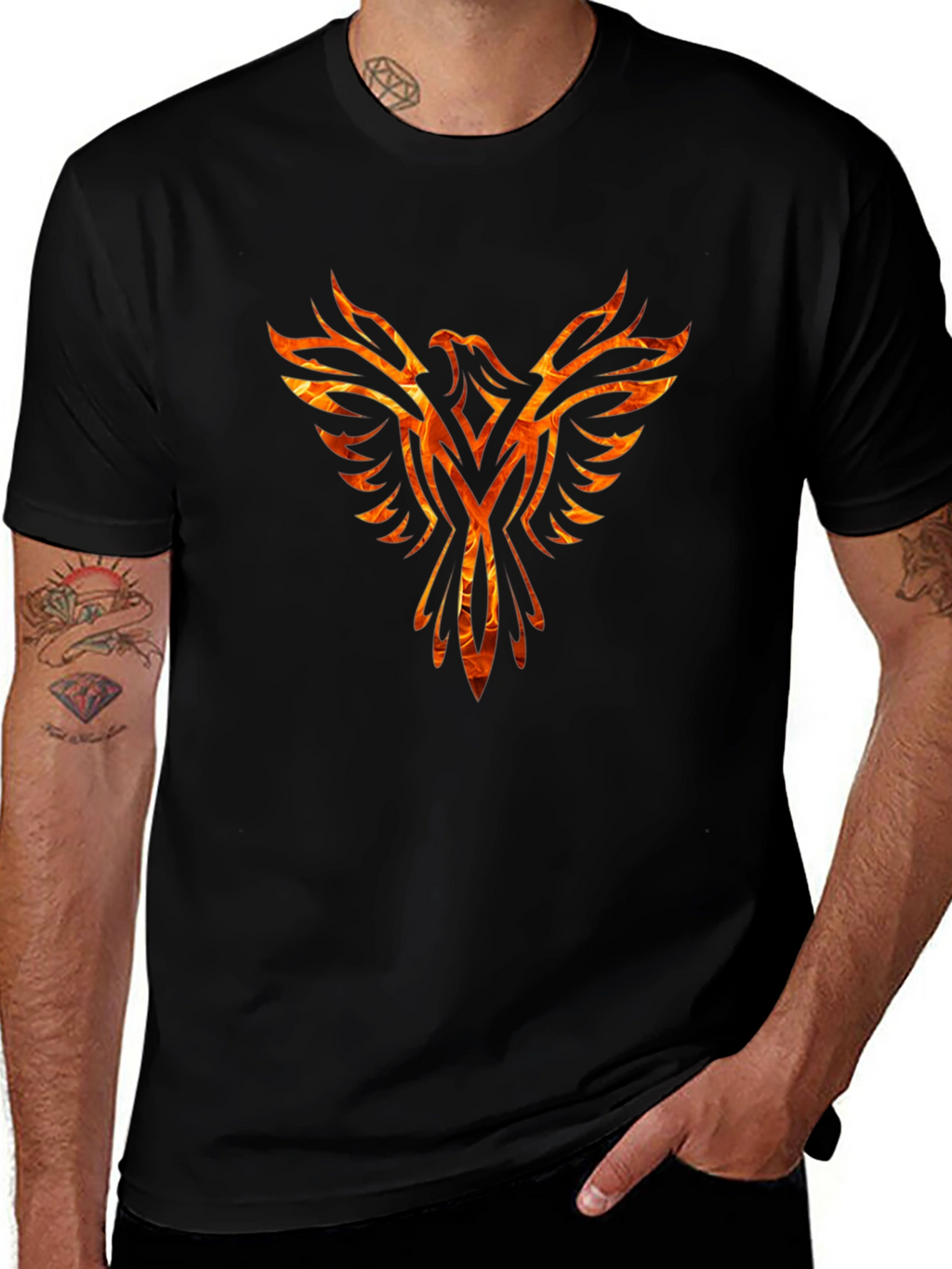 Fiery Phoenix Graphic Black T-Shirt