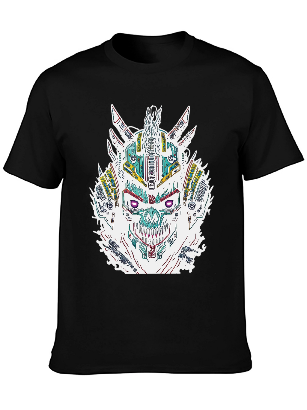 Cyberpunk Skull Graphic Print Black T-Shirt