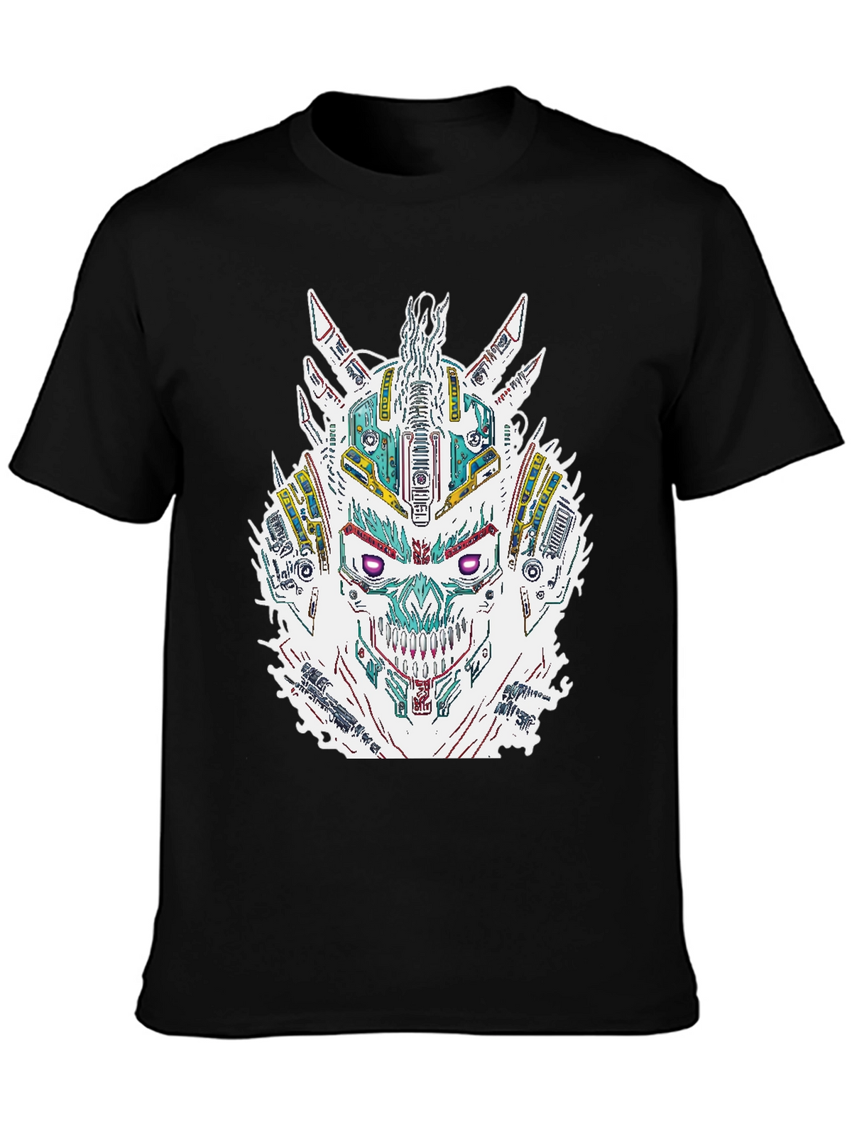 Cyberpunk Skull Graphic Print Black T-Shirt