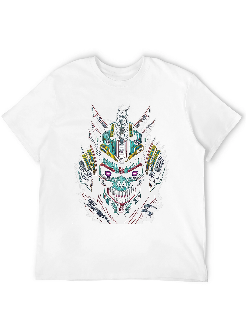 Cyberpunk Skull Graphic Print Black T-Shirt