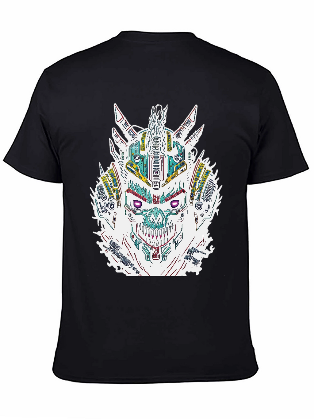 Cyberpunk Skull Graphic Print Black T-Shirt