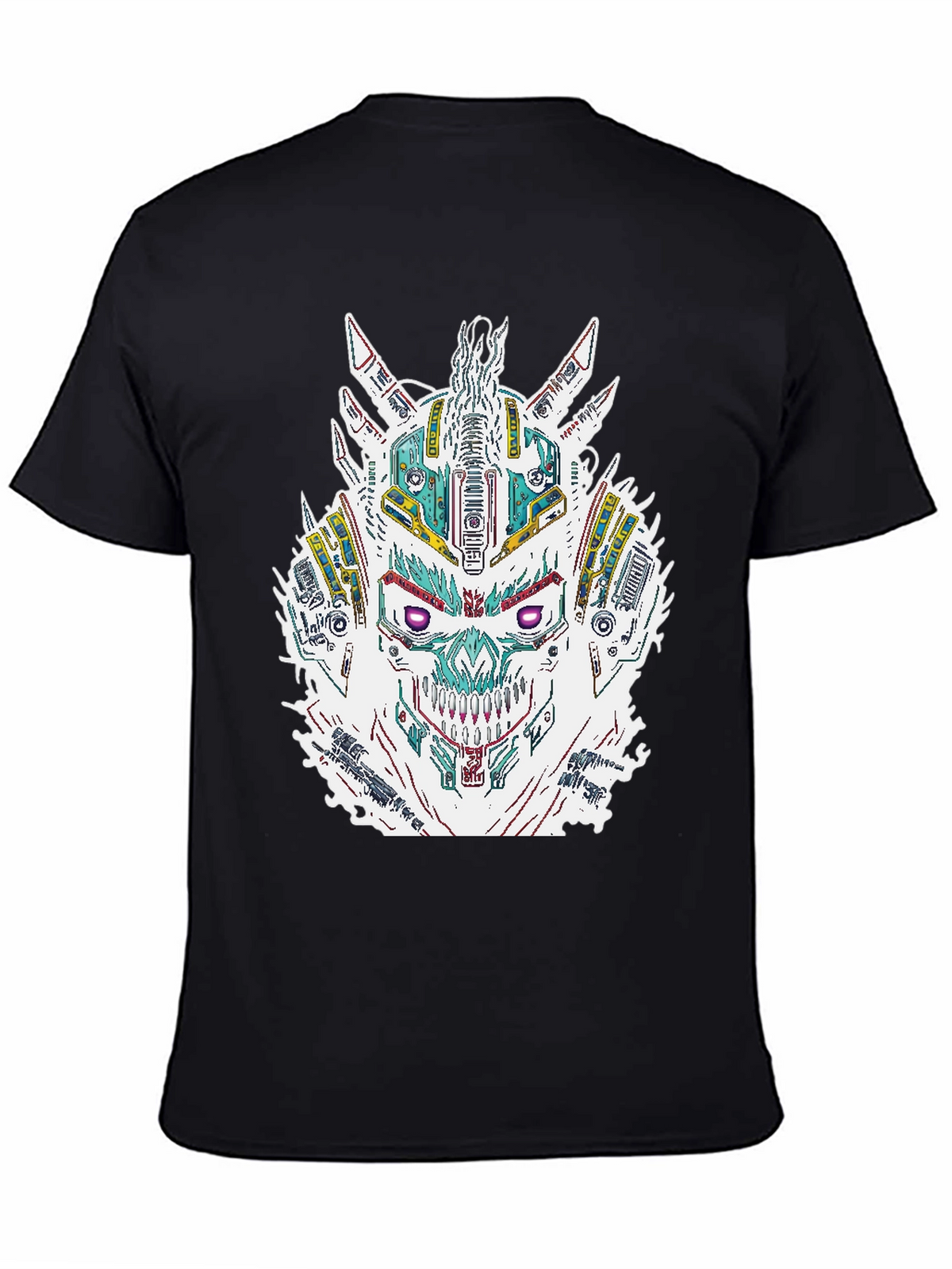 Cyberpunk Skull Graphic Print Black T-Shirt