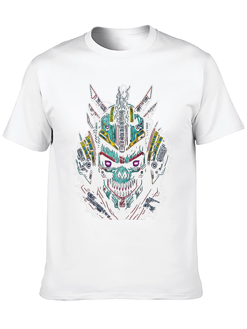 Cyberpunk Skull Graphic Print Black T-Shirt