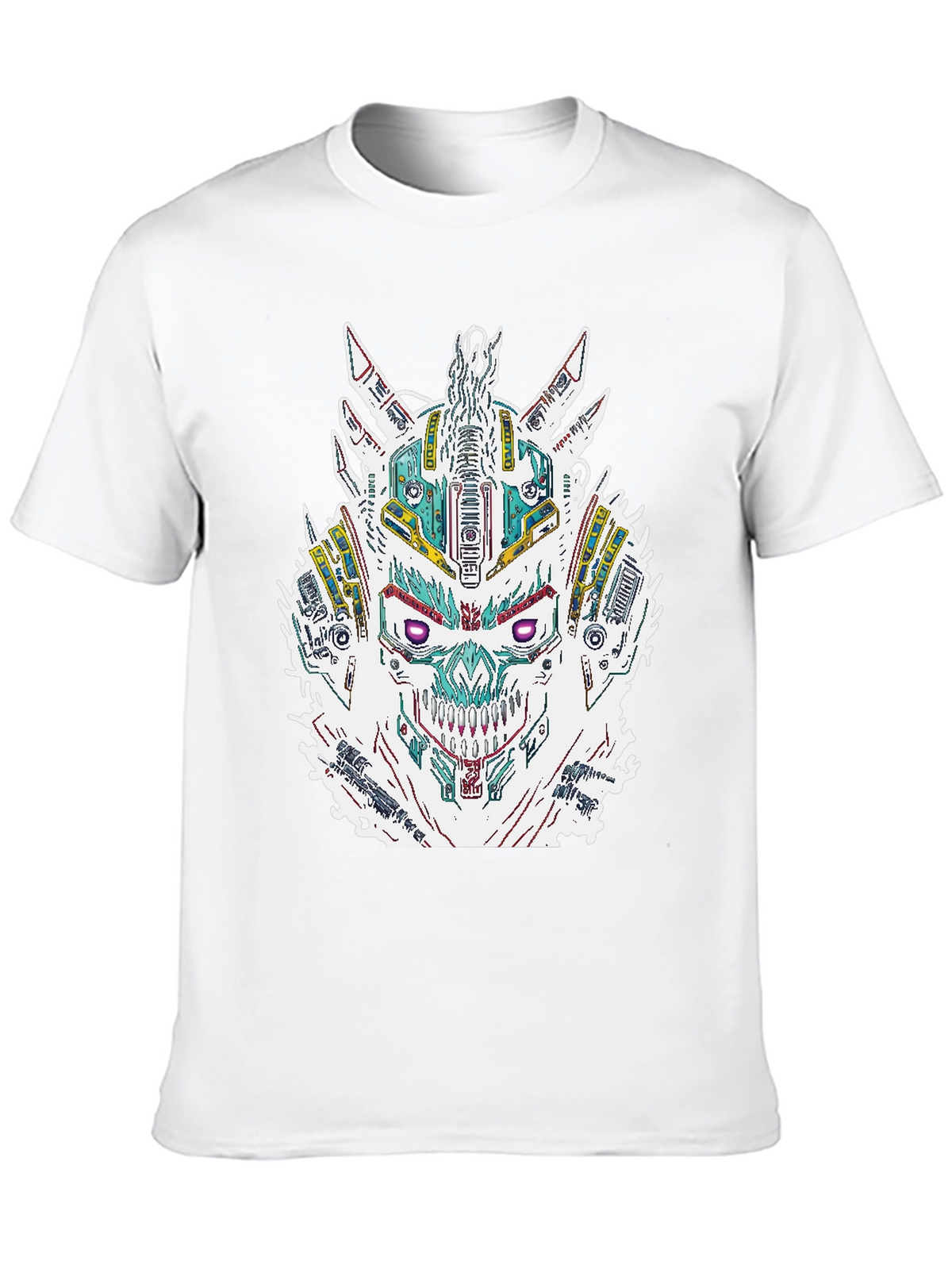 Cyberpunk Skull Graphic Print Black T-Shirt