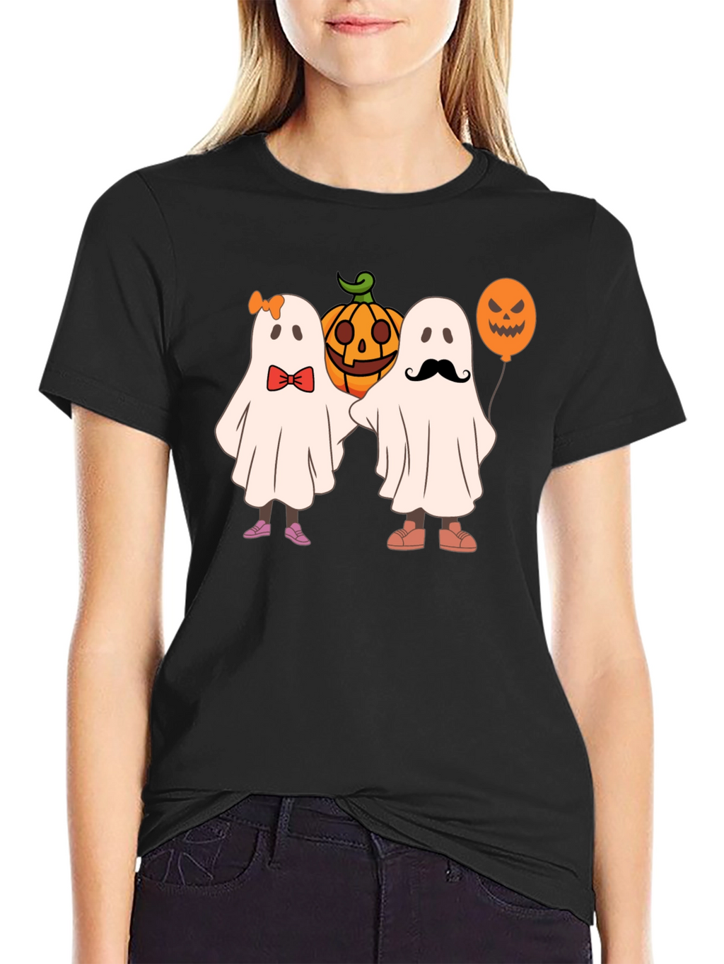 Halloween Ghost & Pumpkin Graphic T-Shirt