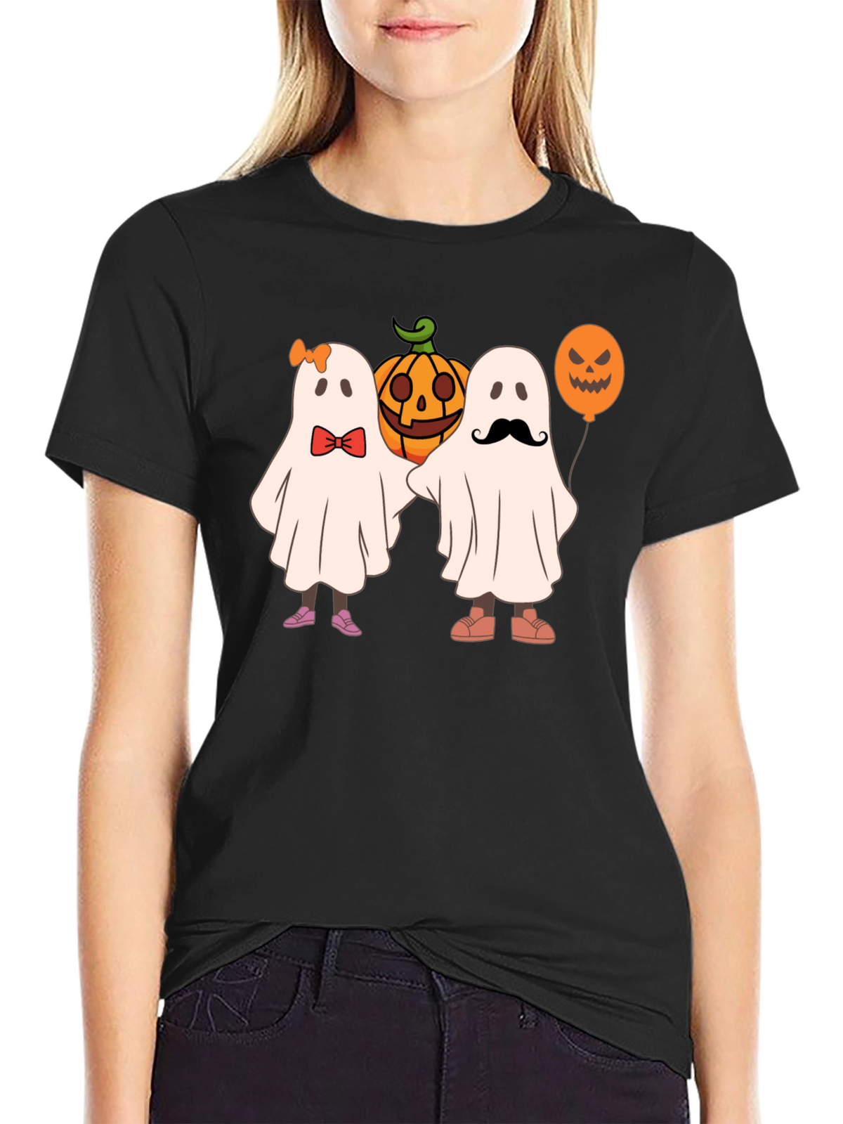 Halloween Ghost & Pumpkin Graphic T-Shirt