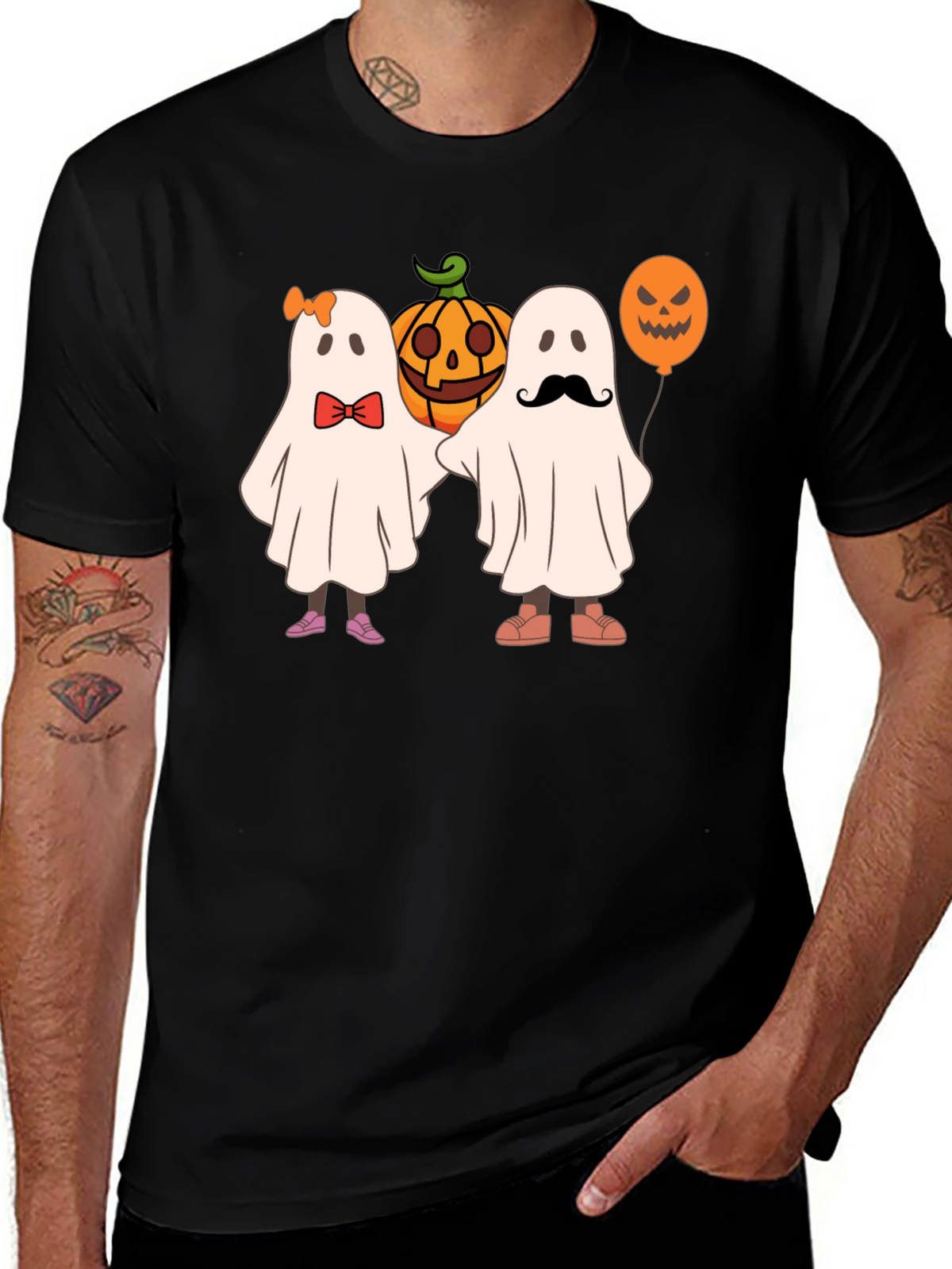 Halloween Ghost & Pumpkin Graphic T-Shirt