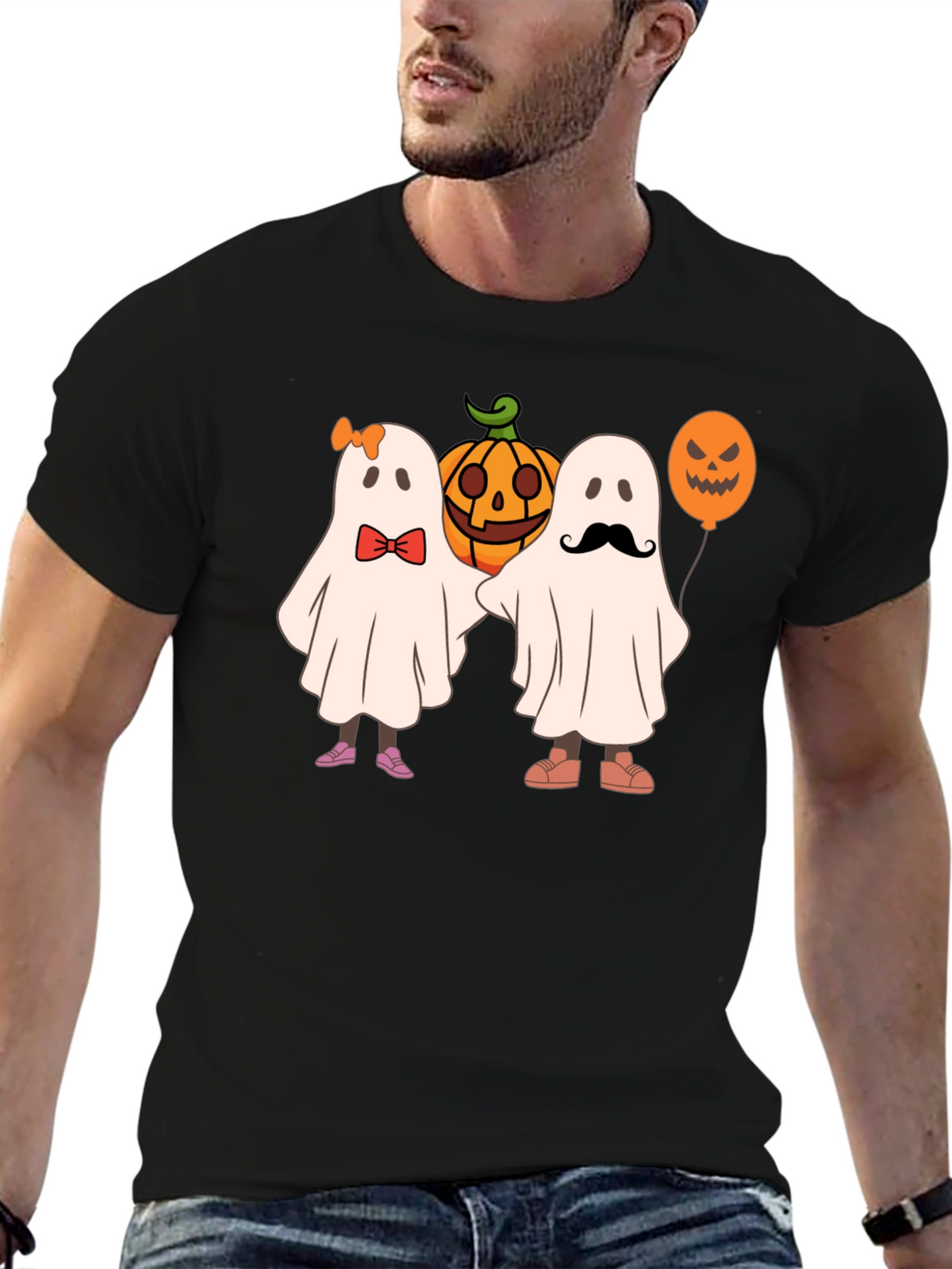 Halloween Ghost & Pumpkin Graphic T-Shirt