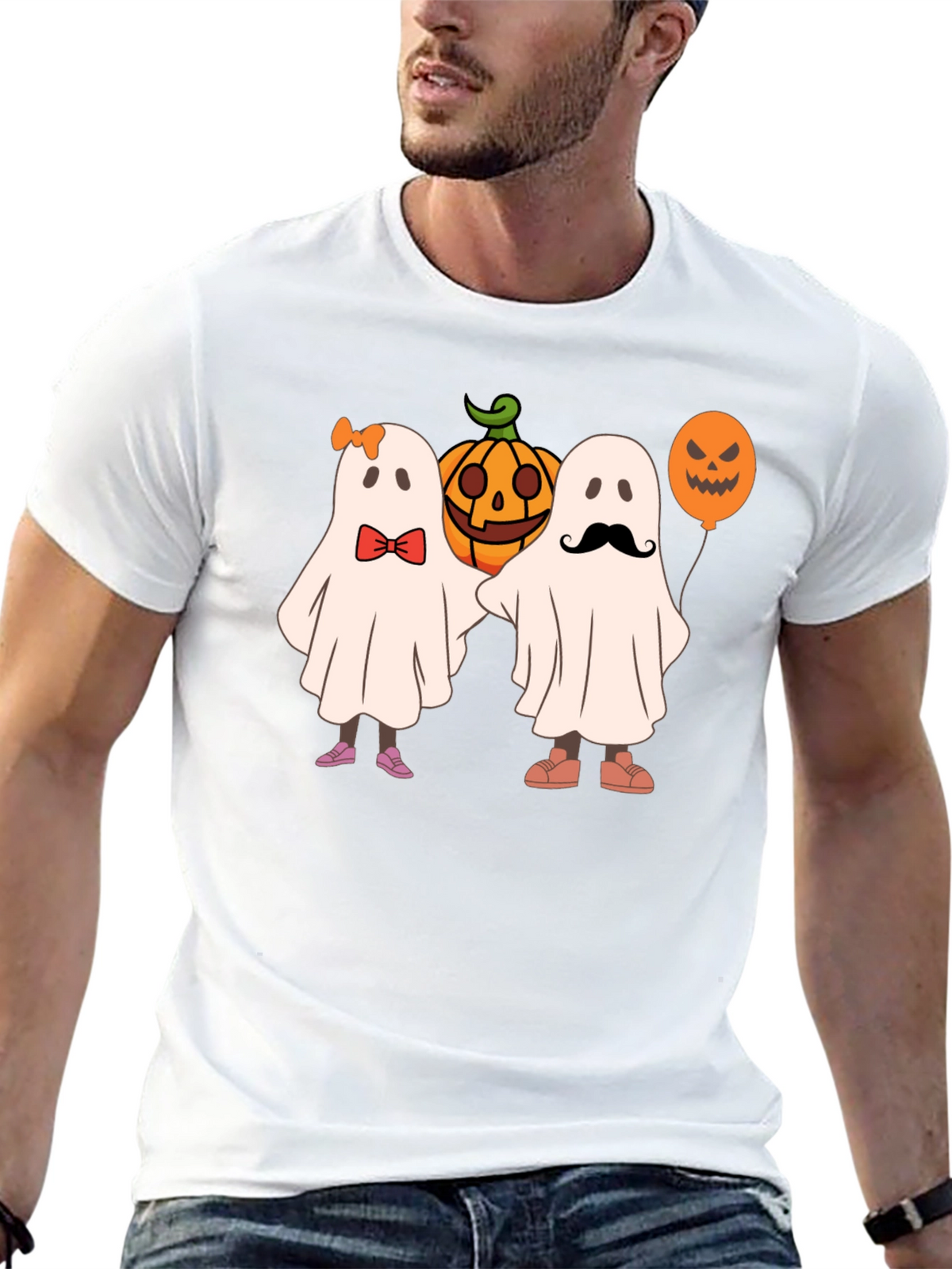Halloween Ghost & Pumpkin Graphic T-Shirt