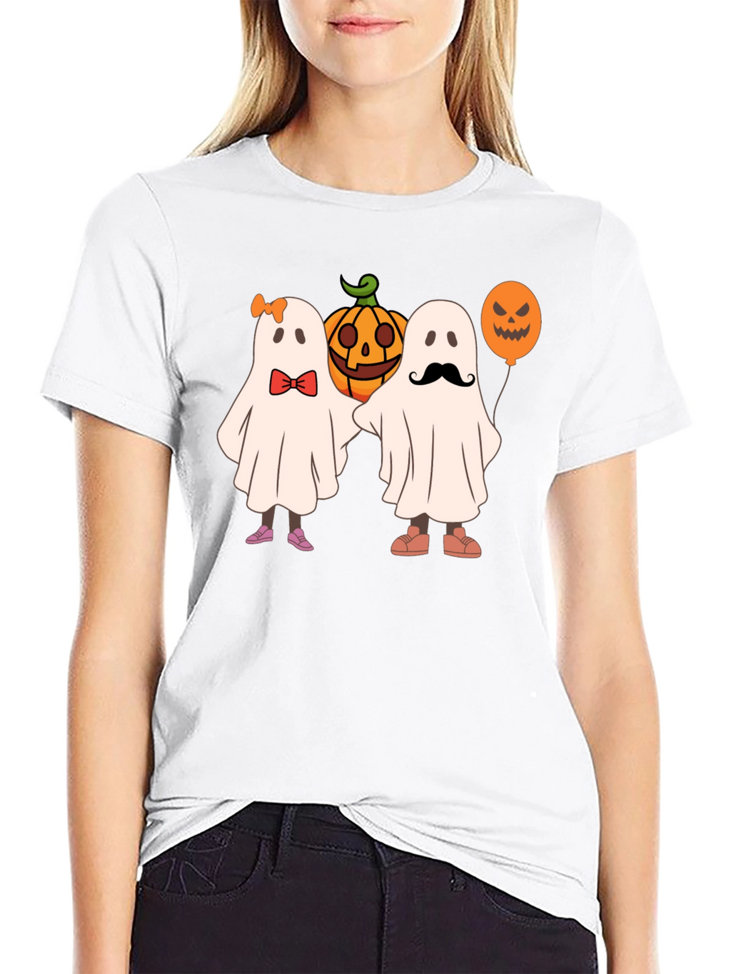 Halloween Ghost & Pumpkin Graphic T-Shirt
