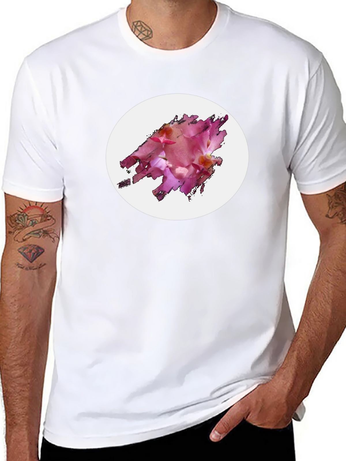 Black T-Shirt with Floral Graphic Design