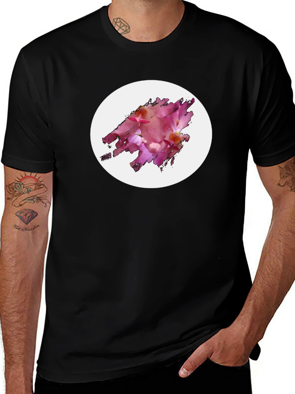 Black T-Shirt with Floral Graphic Design