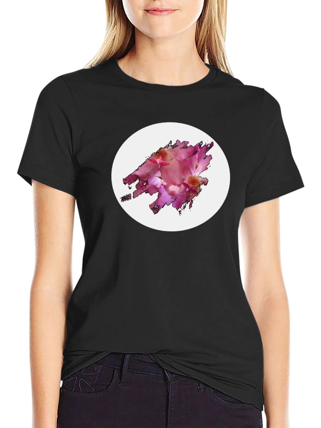 Black T-Shirt with Floral Graphic Design