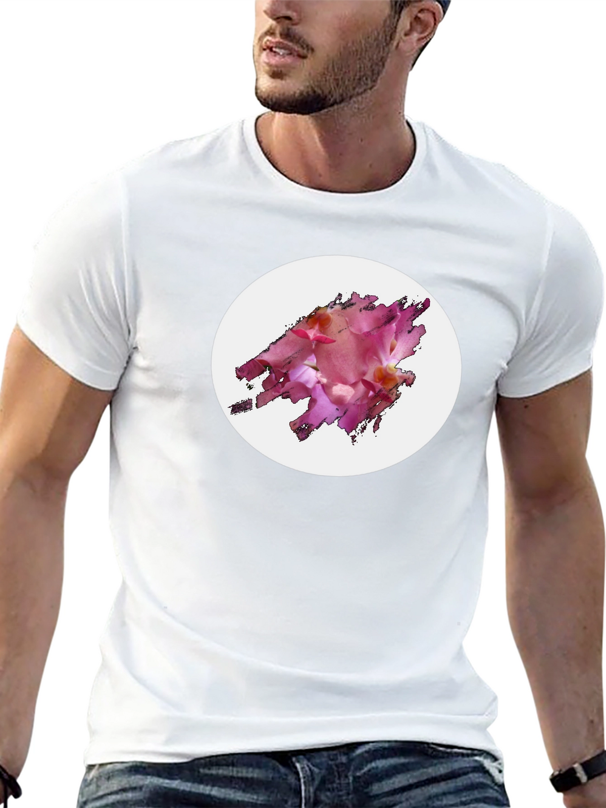 Black T-Shirt with Floral Graphic Design