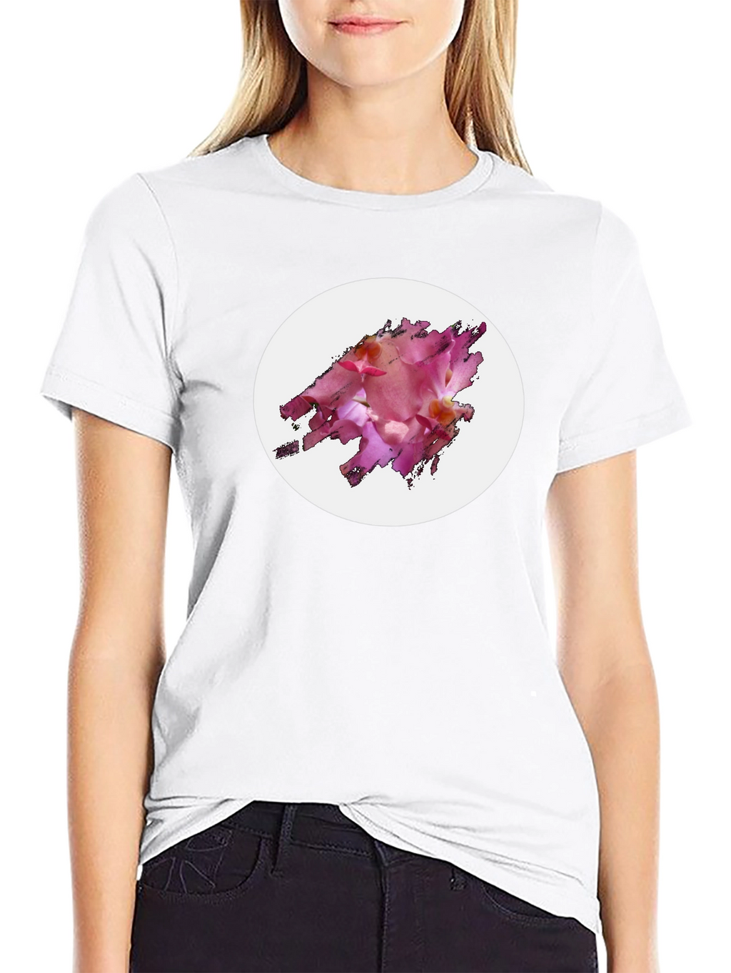 Black T-Shirt with Floral Graphic Design