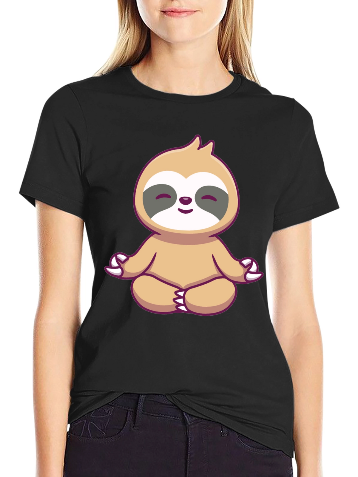 Zen Sloth Graphic Tee - Black Cotton T-Shirt