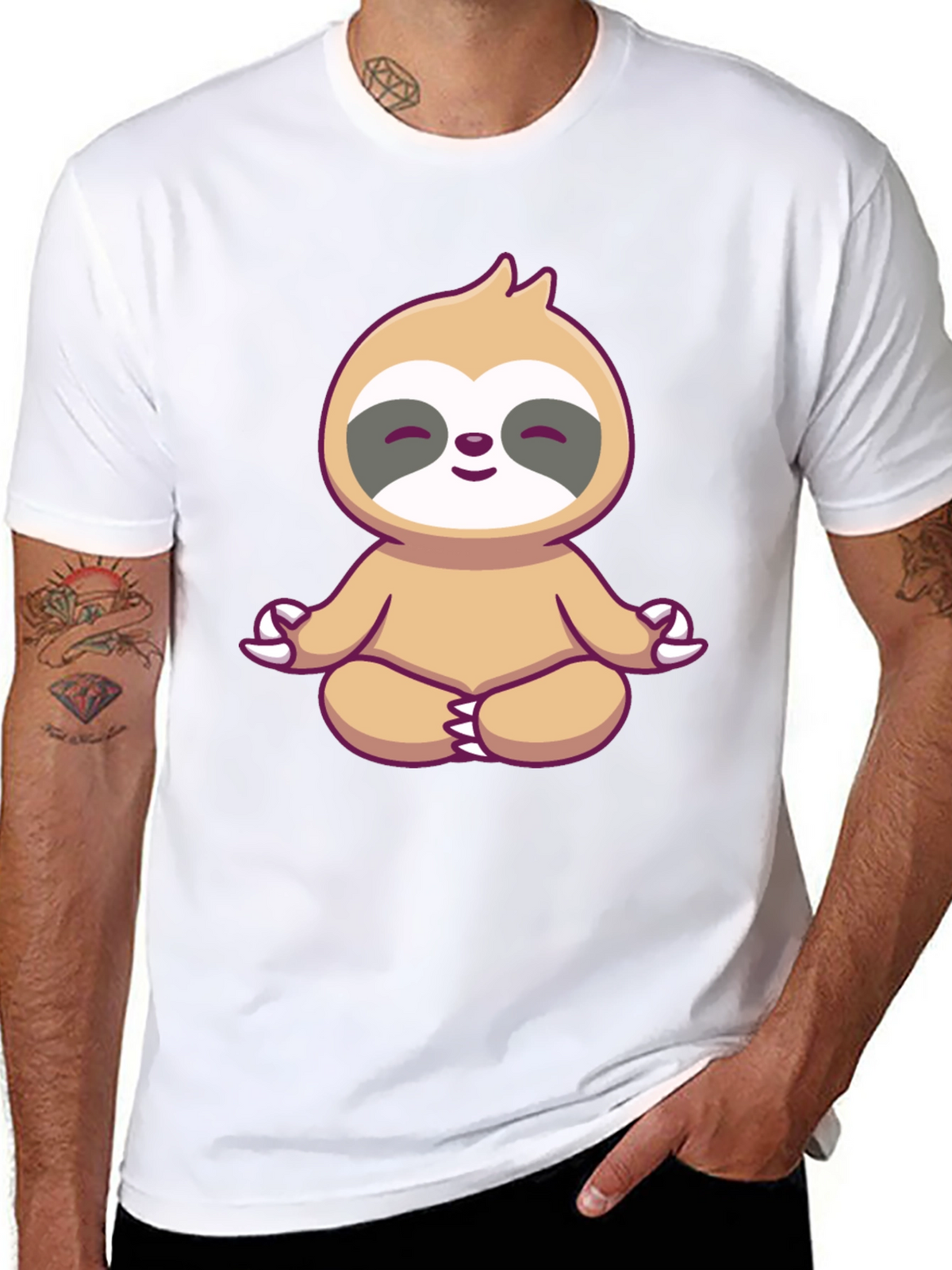 Zen Sloth Graphic Tee - Black Cotton T-Shirt