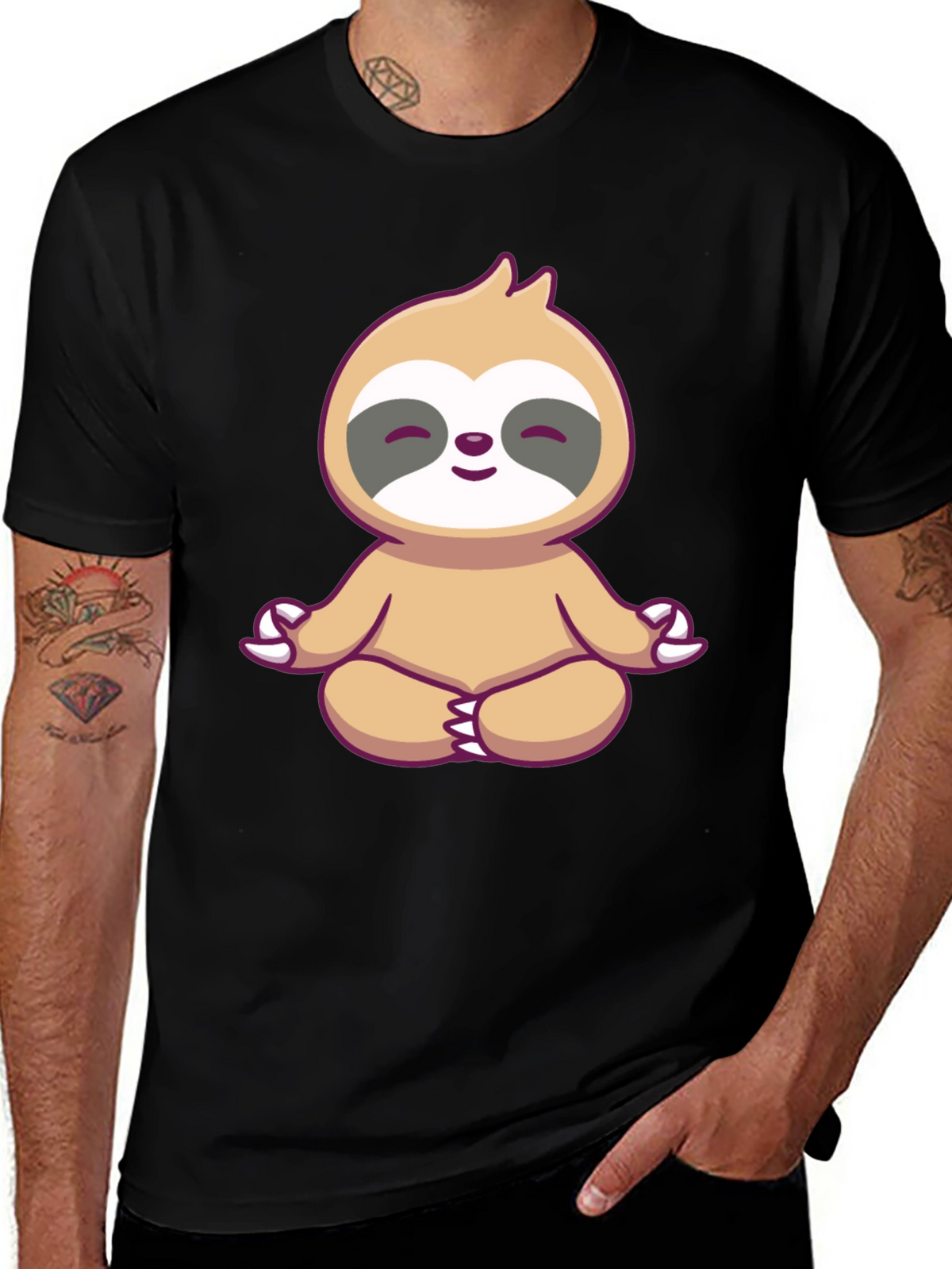 Zen Sloth Graphic Tee - Black Cotton T-Shirt