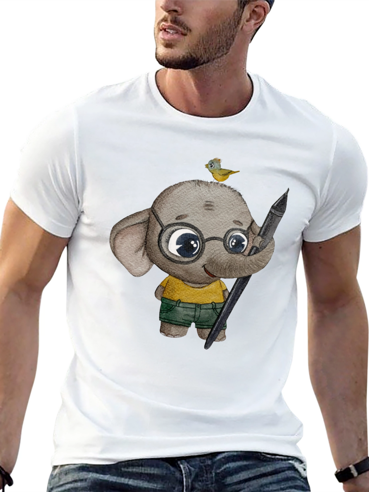 Elephant Artist T-Shirt: Cute Cartoon Animal Design