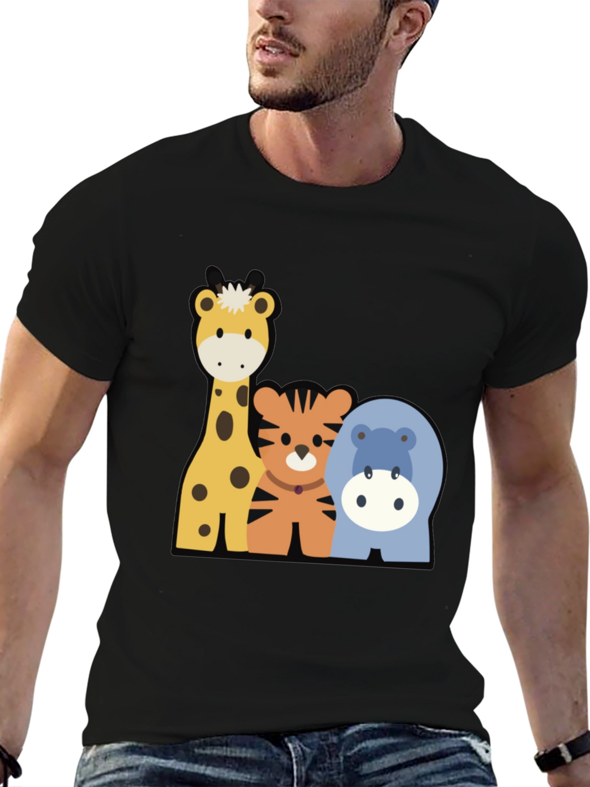 Cartoon Animal Crew Neck Tee