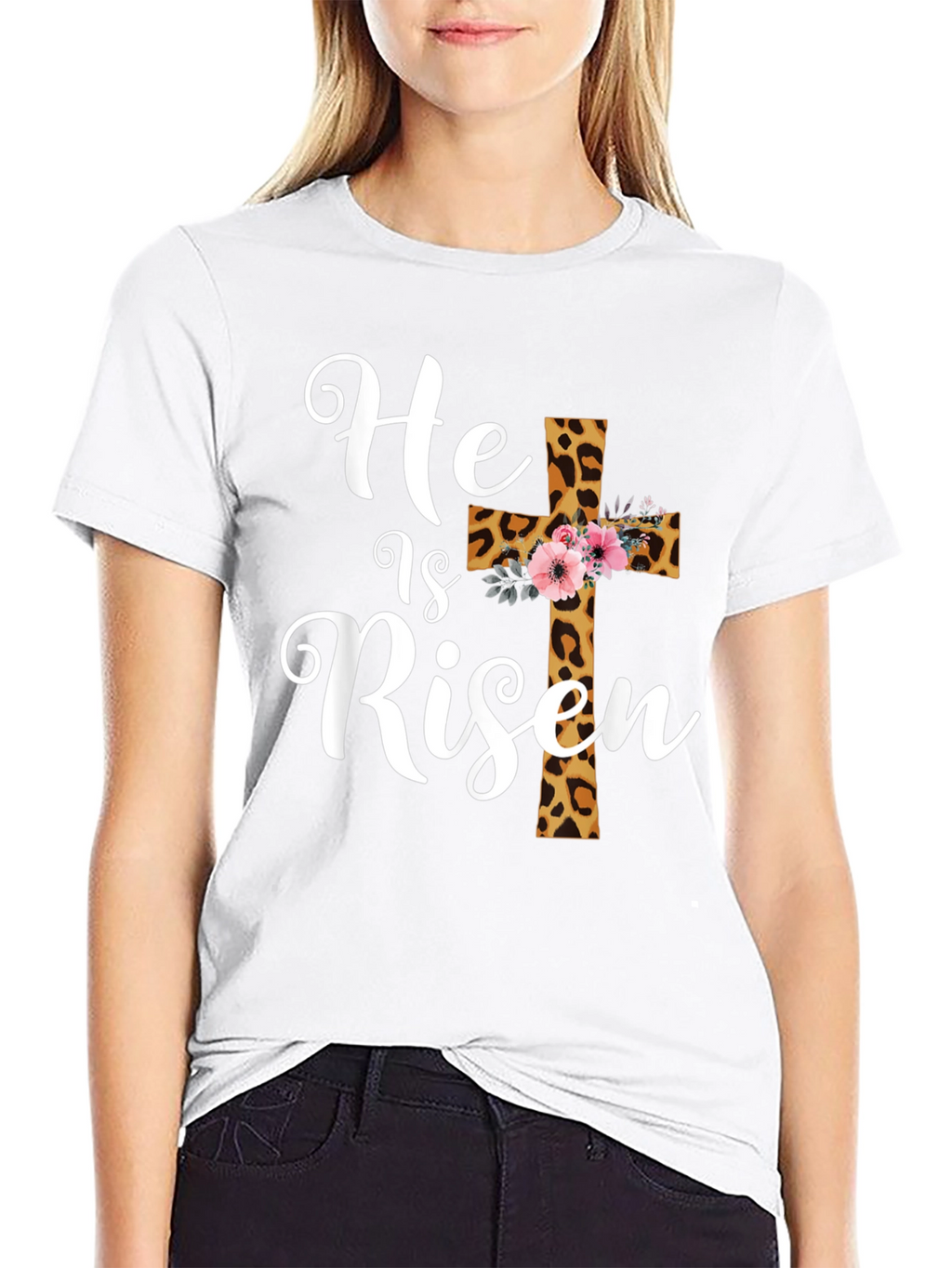He is Risen Easter T-Shirt Leopard Print Cross