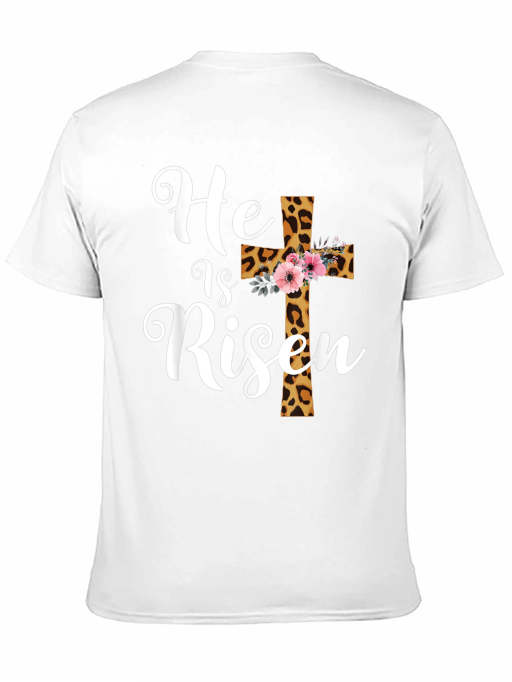 He is Risen Easter T-Shirt Leopard Print Cross