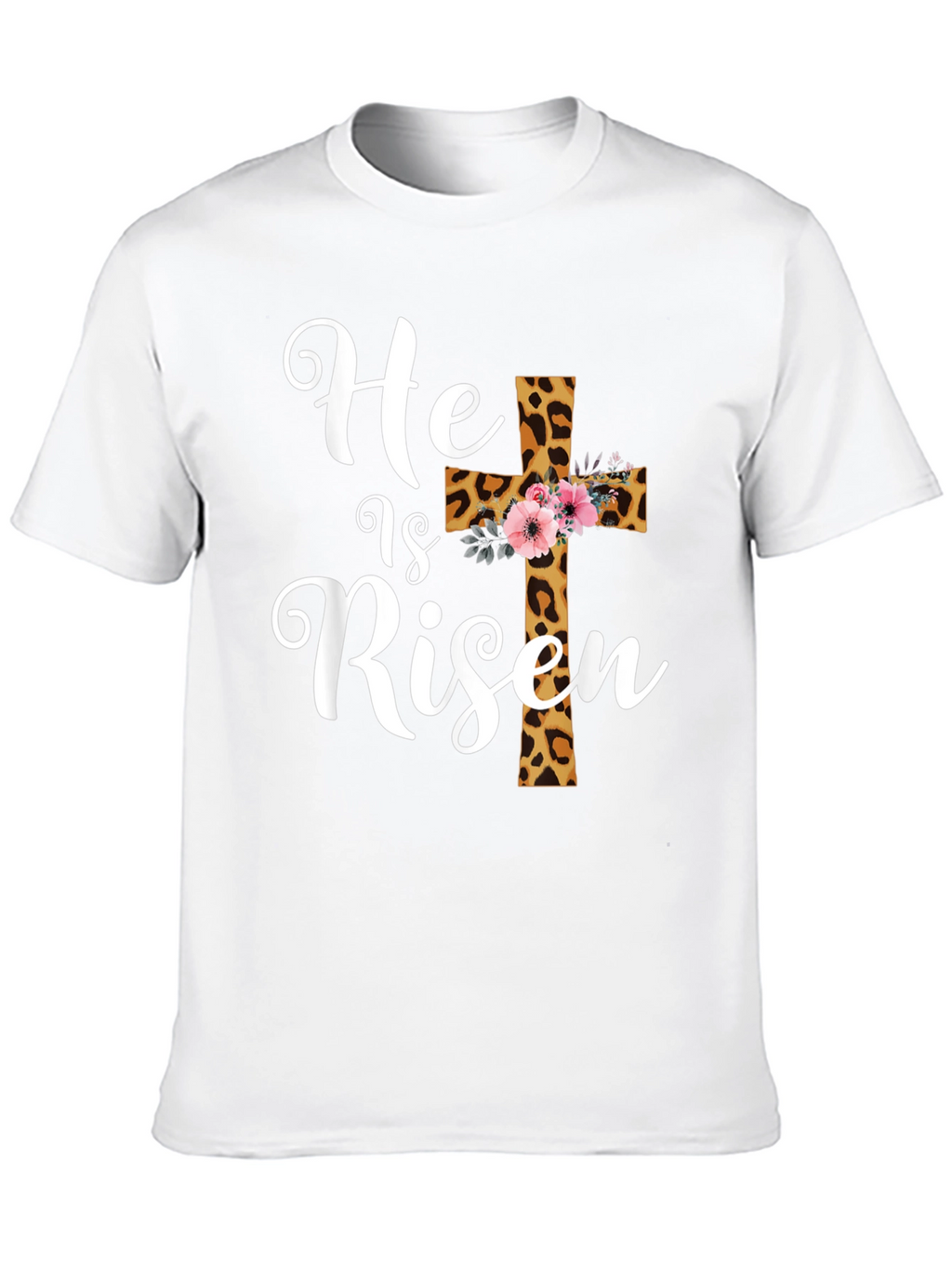 He is Risen Easter T-Shirt Leopard Print Cross