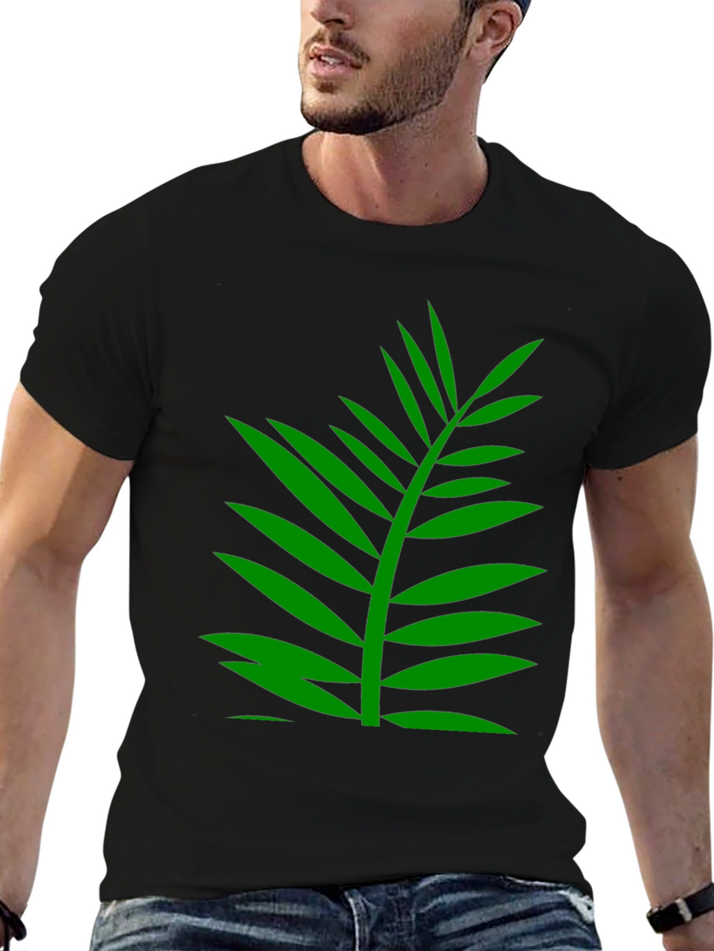 Tropical Palm Leaf Graphic T-Shirt - Black