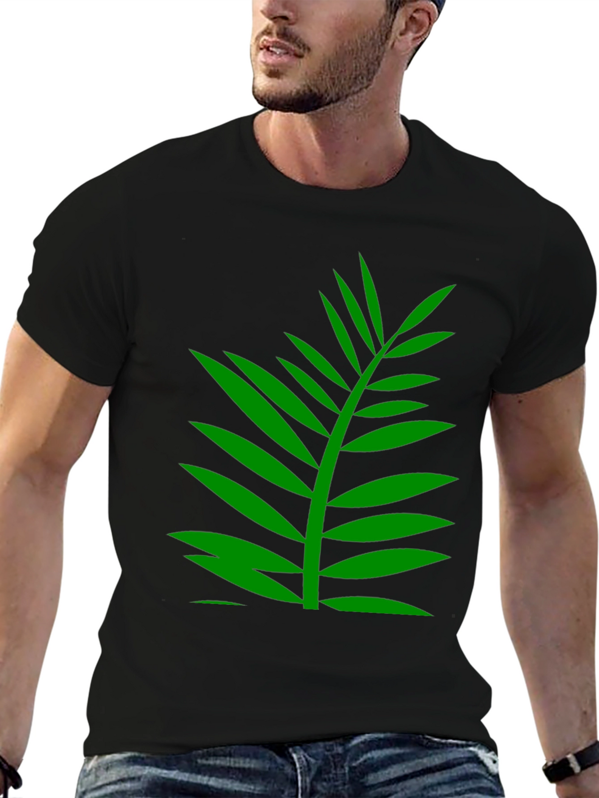 Tropical Palm Leaf Graphic T-Shirt - Black