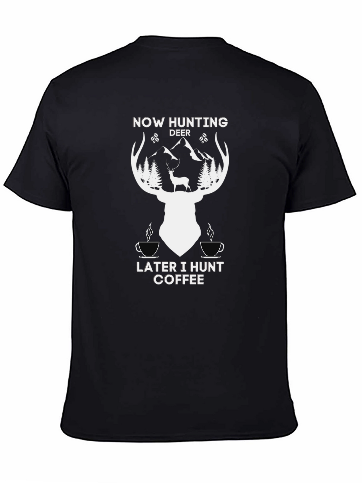 Hunting Deer Coffee Graphic T-Shirt - Black