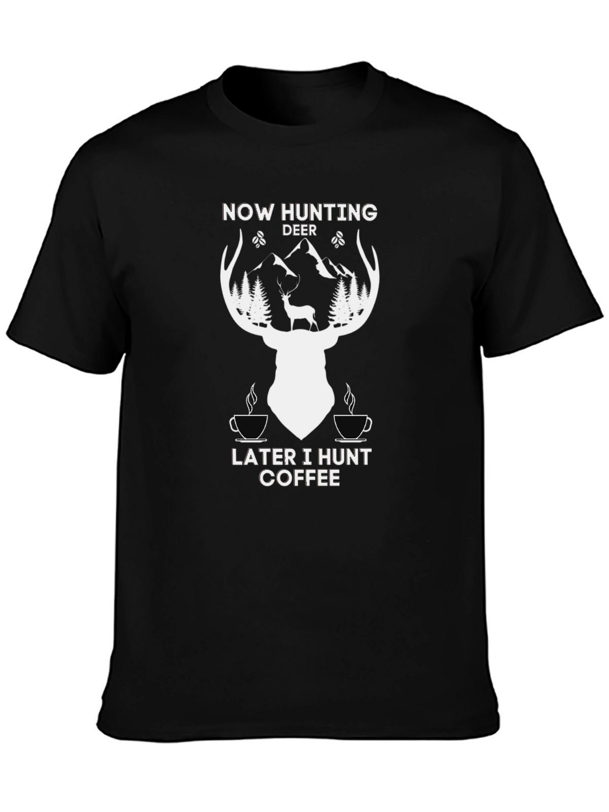 Hunting Deer Coffee Graphic T-Shirt - Black
