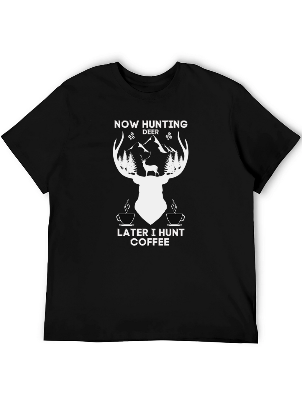 Hunting Deer Coffee Graphic T-Shirt - Black